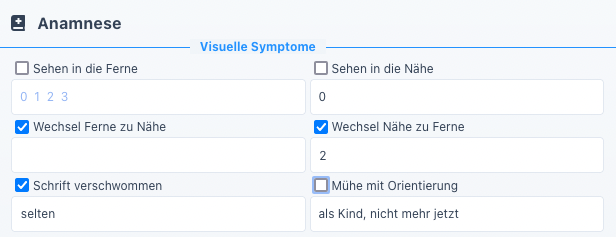 Verschiedene Eingabemöglichkeiten bei der Anamnese